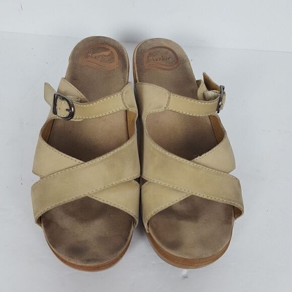 Dansko US 10 EU 40  Beige Leather Clogs Strappy - Picture 1 of 7